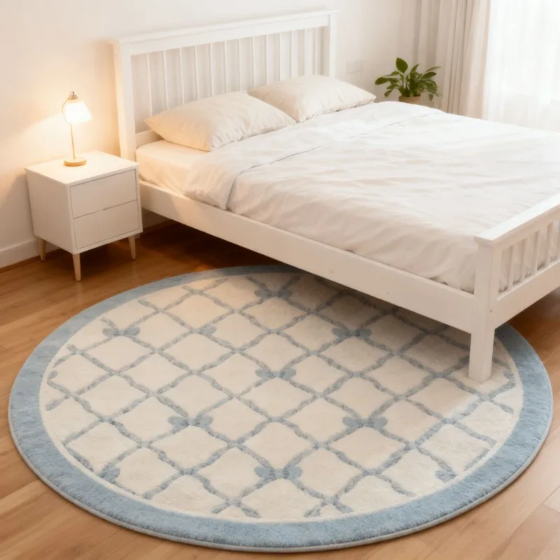 Cartoon Bow Round Loop Pile Carpet Home Sofa Study Girls Bedroom Non-slip Wearable Bedside Rugs Home Decoration
