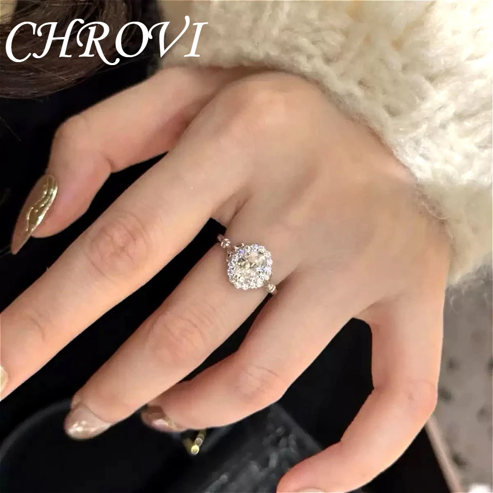 New 925 pure silver glittering diamond hand-held flower dove egg-shaped diamond ring for women with adjustable finger ring