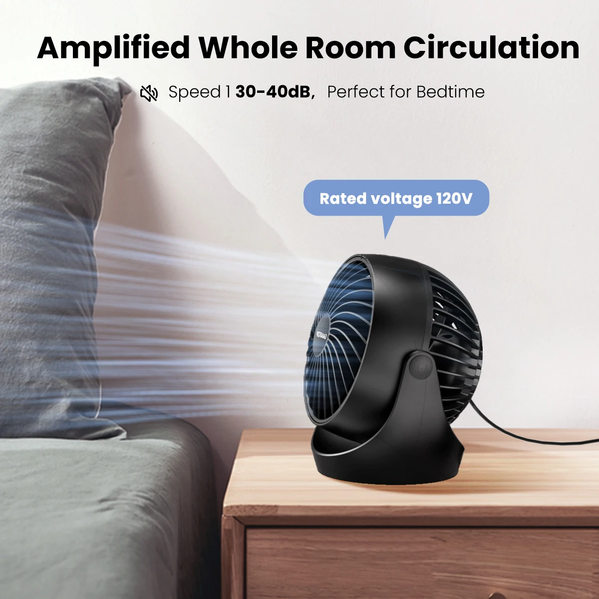 Gaiatop fan for bedroom strong airflow quiet desktop air circulator fan for whole room 360° adjustable tilt 3 speeds desktop