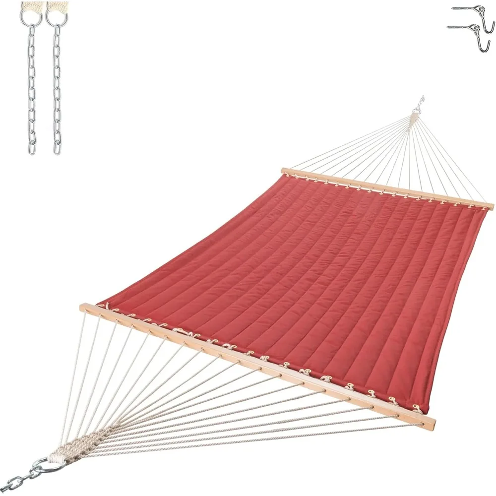 Living Large 13 ft. Red Polyester Quilted Hammock with Free Extension Chains & Tree Hooks, Designed in The USA