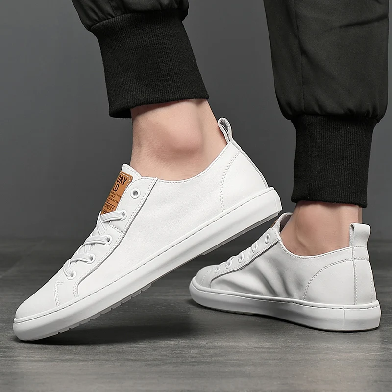 Mens Genuine Leather shoes fashion Designer Casual Sneakers white Luxury Brand Shoes Men Loafers Shoes Male sneakers