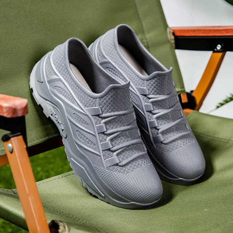 Men's Low Top Rain Shoes Outdoor Non-slip Rain Boots Fashion Waterproof Shoes for Men Wear-resistant Kitchen Garden Work Shoes