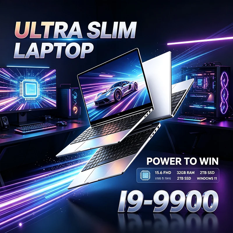 Notebook ultrafino de 15,6" com tela IPS FHD de 120Hz, processador Intel Core i9-9900, 32GB de RAM, SSD de 2TB, teclado retroiluminado, Windows 11 e bateria de longa duração.