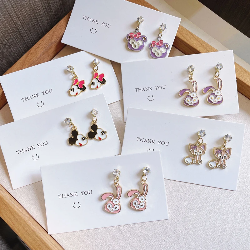 Disney Fashion Mickey Minnie Stud Earrings Women Cute StellaLou Dangle Earrings Girl Silver Needle LinaBell Accessory Kids Party