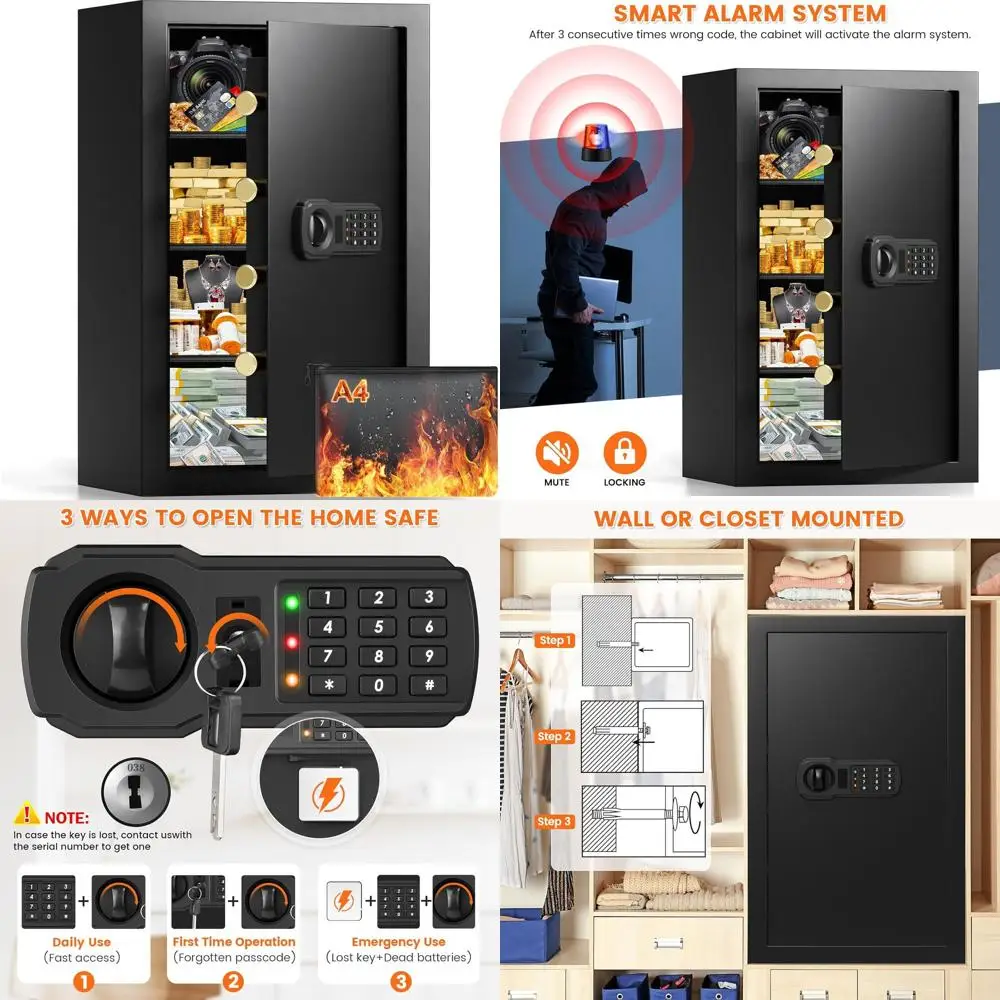 

Большой сейф объемом 6,1 куб. футов с защитой от краж, водонепроницаемой сумкой формата А4, кодовым замком и съемной стальной полкой для дома и офиса