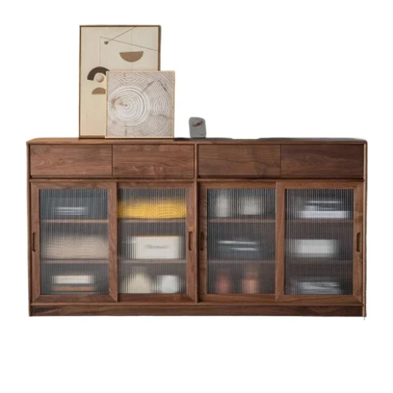 

Nordic black walnut all solid wood side cabinet integrated storage cabinet simple cherry wood