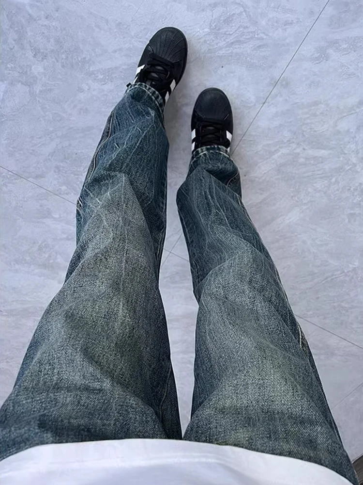 

Retro American High Street Men's Jeans Trendy Design Waed Slim Fit Vibe Cotton Polyester Blend Long Pants Straight Tube
