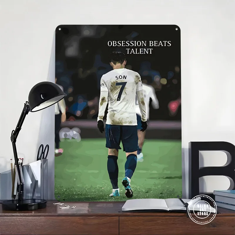 Son Heung-min: Obsession Beats Talent Printing Poster Customized Retro Wall Art Vintage Metal Signs for Fans Office Decor Room