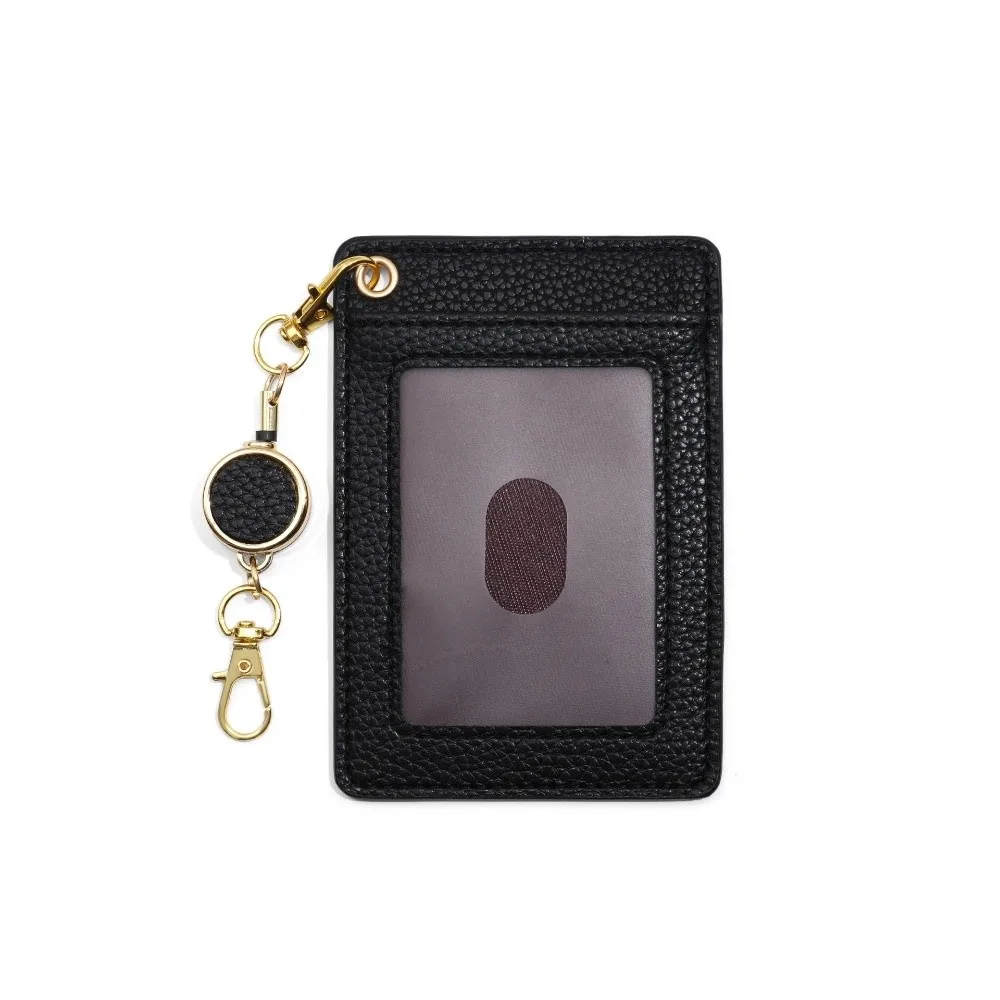 New PU Card Holder Transparent Window Retractable ID Card Protector Work Badge Holder Student