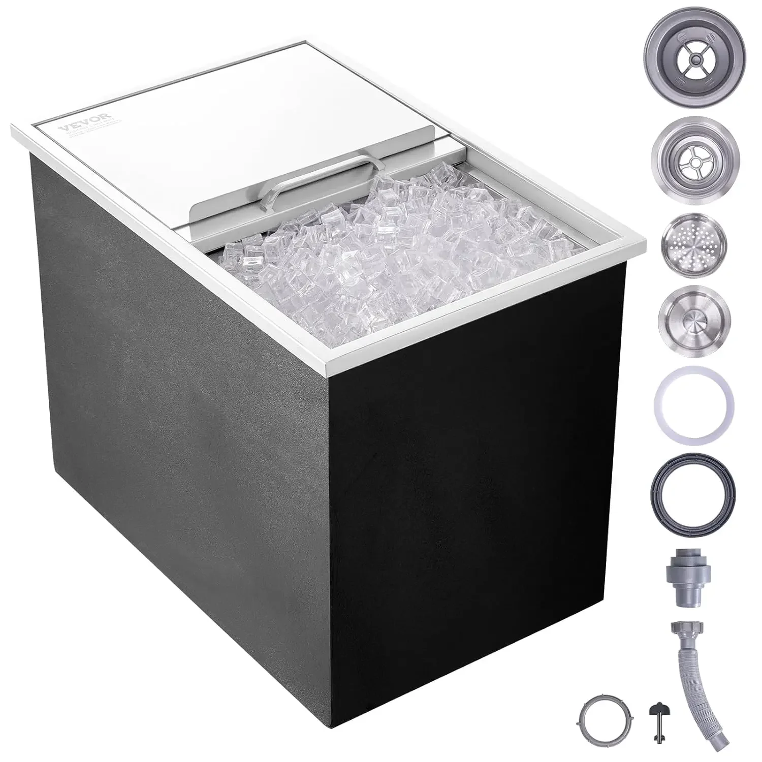 

Drop in Ice Chest, 27"L x 18"W x 21"H Stainless Steel Ice Cooler, Commercial Ice Bin with Sliding Cover, 40.9 qt Outdoor Kitchen