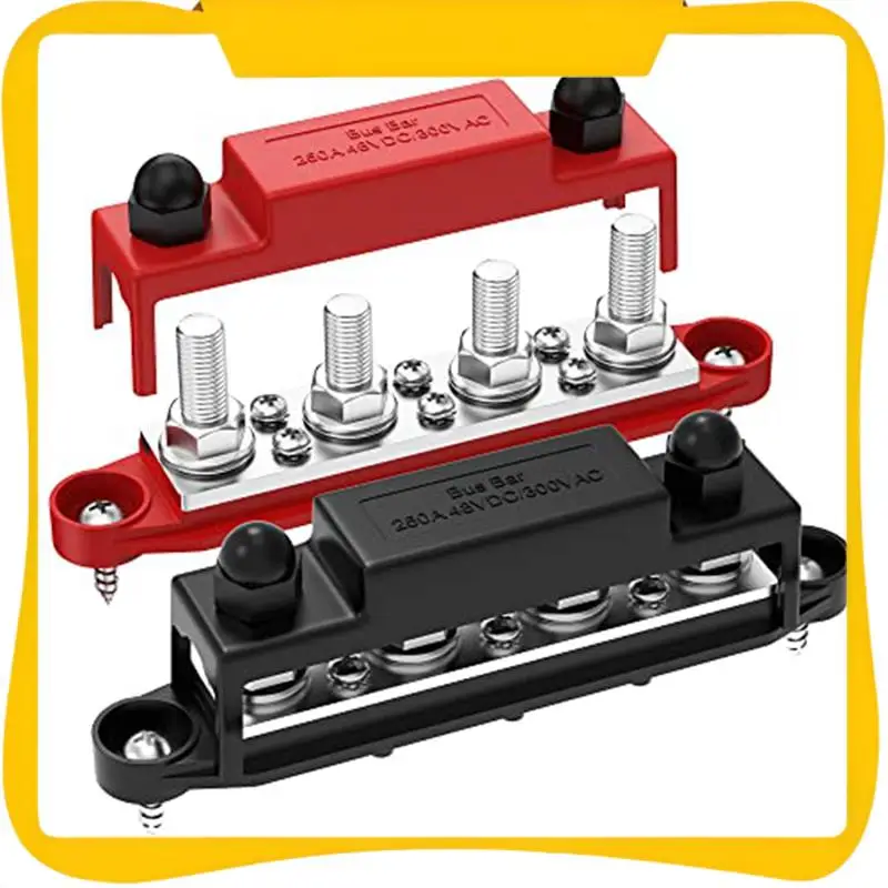 

2 Piece 250A 12V Bus Bar Battery Power Distribution Block Black & Red 4 X 3/8Inch Posts 6 X 8 Screws Car Audio 12 Volt DC Busbar