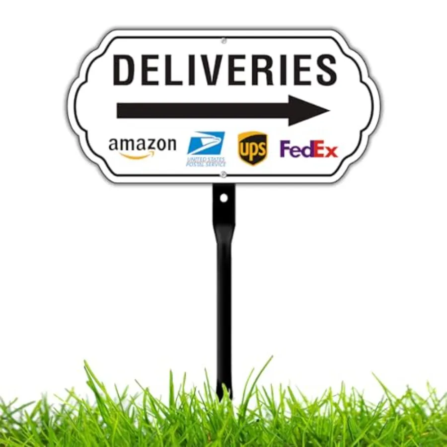 

Табличка для доставки 12x6 дюймов, алюминиевая, с указателем направления вправо, с прочной стальной опорой 18 дюймов, простая установка, инструкция по доставке