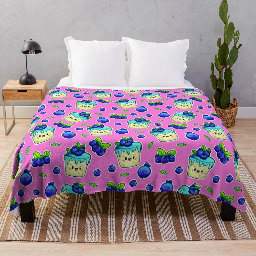 Blueberries Seamless Pattern Pink Throw Blanket Luxury Designer Flannel Cute Plaid Comforter Blankets