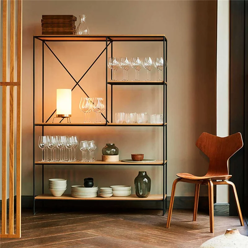 American wrought iron bookshelf shelf Nordic metal bookcase Industrial style display shelf Multi-layer living room floor shelf