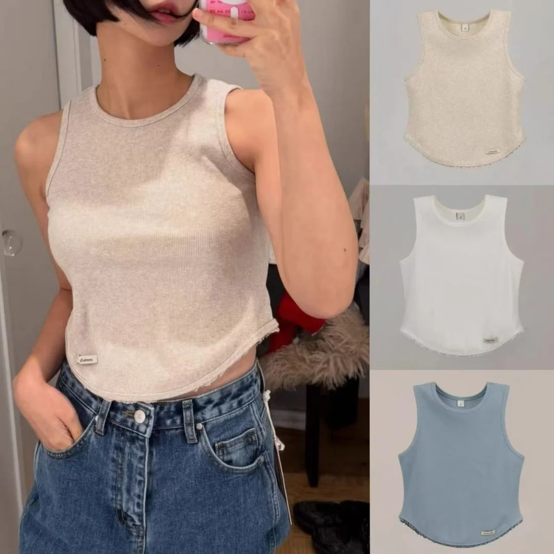 Primavera 2025 coreano Sle redondo Ne encaje Trim Svel chaleco Color puro elegante ort longitud Casual japonés Sle chaleco de mujer