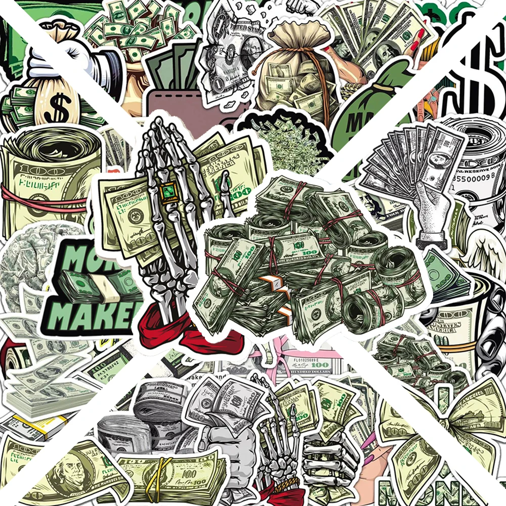 

10/30/50pcs Cool Creative Money World Cartoon Stickers Dollar Banknote Graffiti Decals Guitar Phone Funny Decoration Sticker Toy