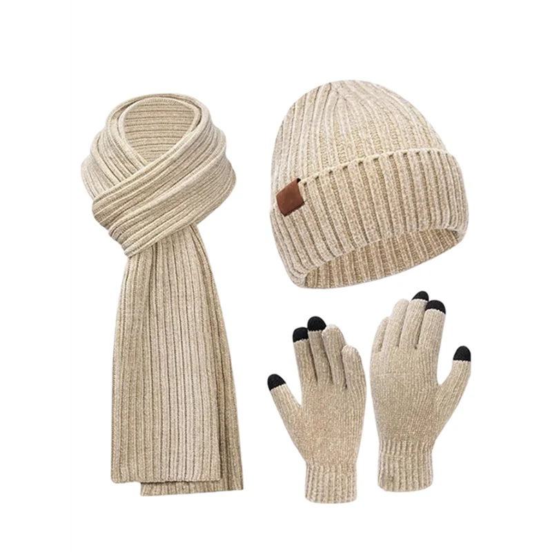

RMWIN-Зимняя женская и мужская универсальная вязаная шапка, шарф и перчатки для взрослых, комплект из 3 предметов