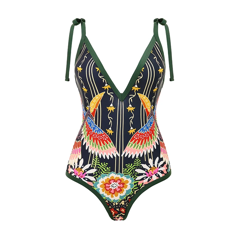 Drukowany Zestaw Bikini Sexy Push Up 2025 Damski Strój Kąpielowy Głęboki Dekolt V Brazylijski Strój Plażowy Jednoczęściowy Kostium Kąpielowy Spódnica Biquini