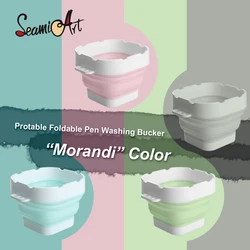 SeamiArt Morandi Folding Mini Paint Bucket with Brush Pen Holding for Paint Brushes Cleaner Watercolor Drawing Tools Art Supply