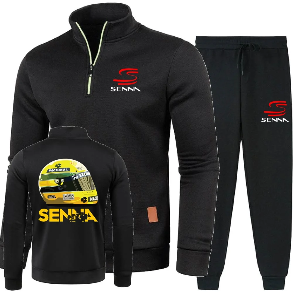 Picture 4: Mens Pullover Sportswear Ayrton Senna Drive Men 2Pcs Sets Hoodies Pants Sweatshirts Half Zipper Soft Fleece Turtleneck Sweater