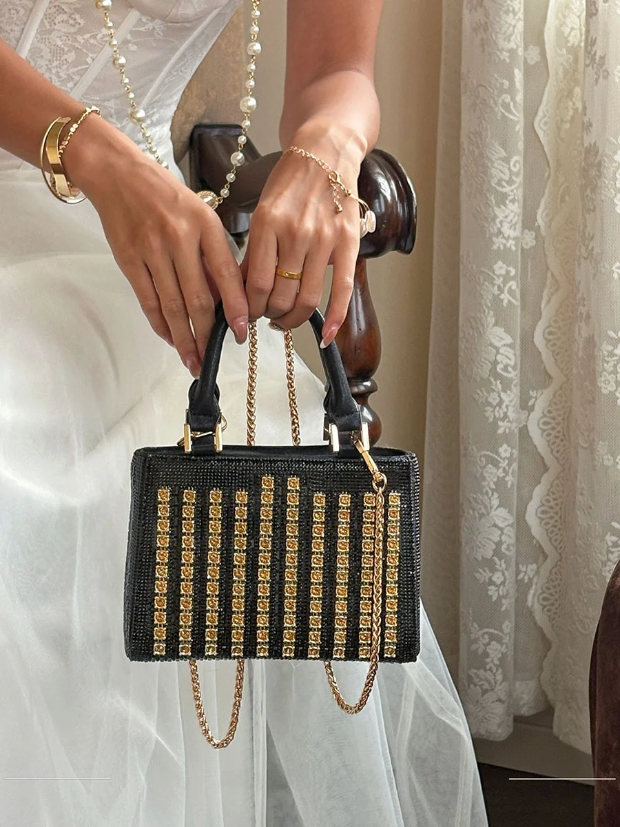 Elegant Woven Diamond Pattern Tote Crossbody Bag Luxury Bucket Handbag for Party Casual Chic Style Women's Handbag