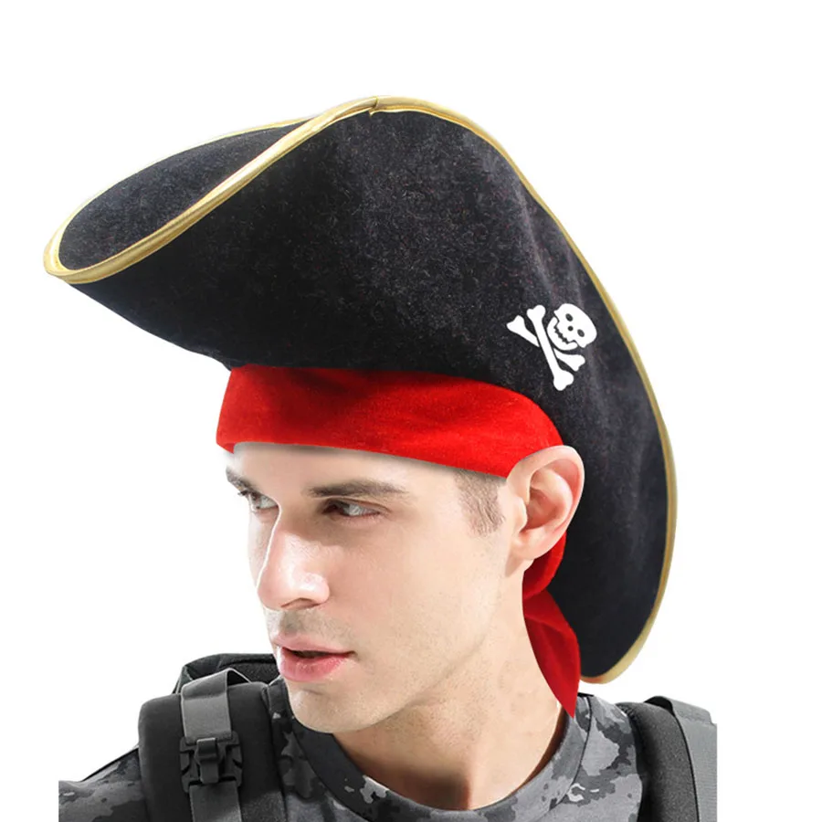 Pirate Captain Cosplay Costume Props Kids Halloween Hat Hook Skeleton Eye Patch Pirate Theme Party Halloween Decoration Supplies