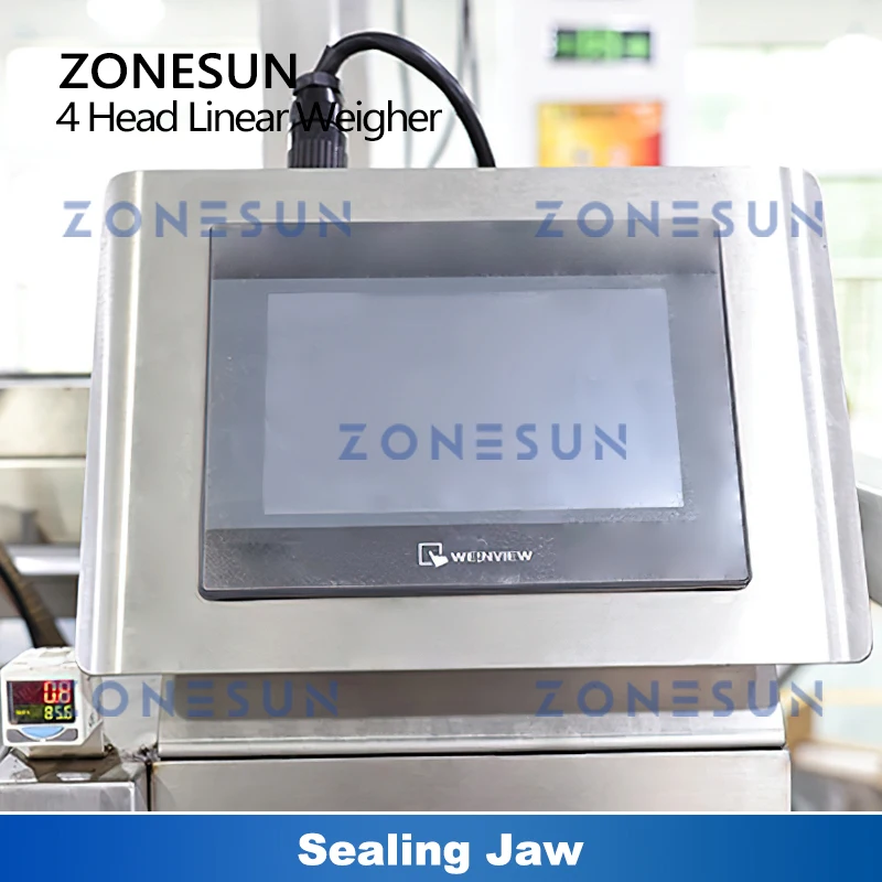 ZONESUN ZS-PL420S Automatische Granulat Füllung Waage Vakuum Abdichtung Verpackung Maschine Auto Feeder 4 Kopf Liner Waage Maschine