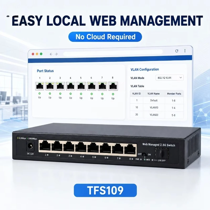 8 Ports 2.5Gb Managed Switch with 1*10G SFP Uplink Port Network Switch Web Managed Switch