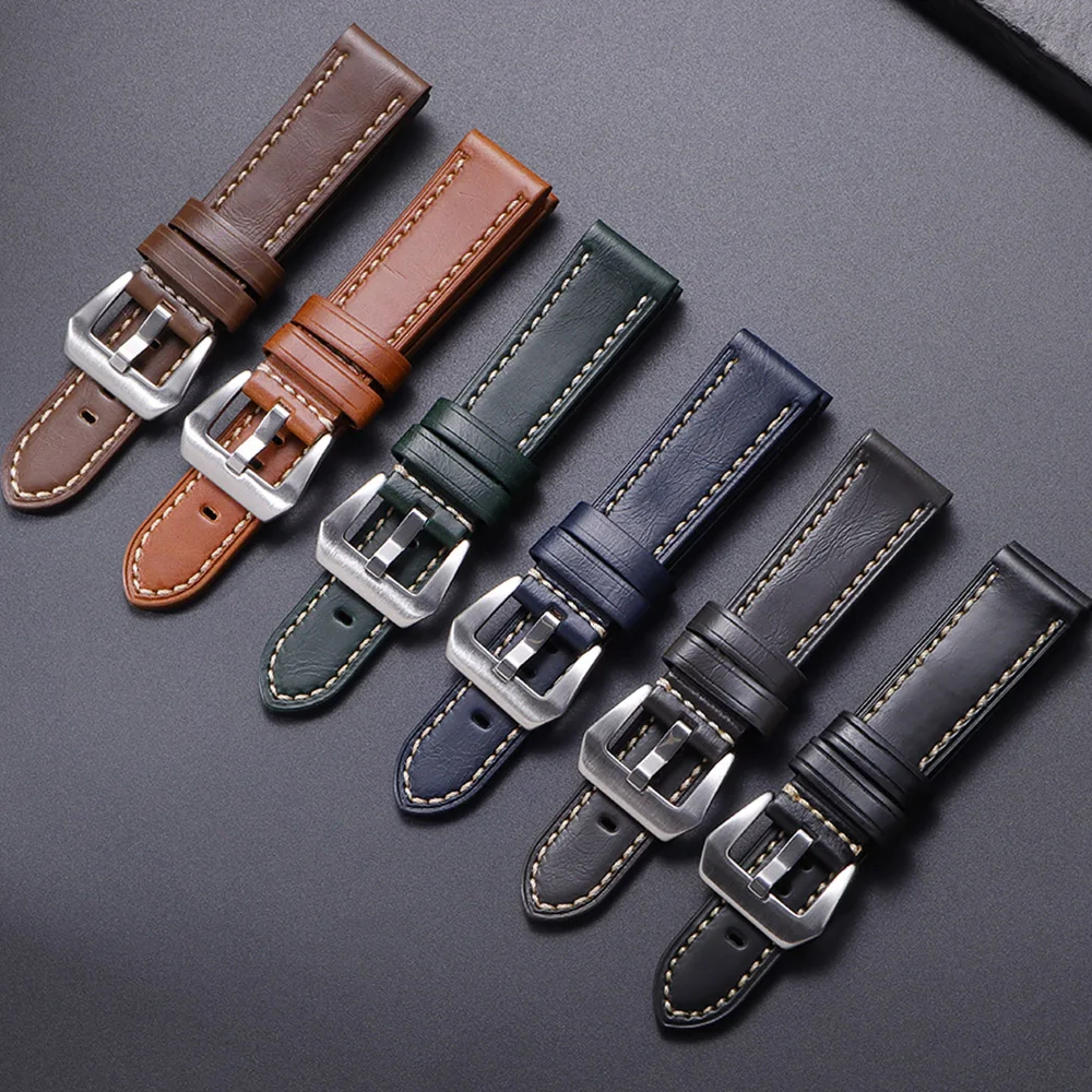 Bracelet de montre en cuir Crazy Horse 20mm 22mm 24mm 26mm pour bracelet de montre Vintage Panerai noir bleu marron accessoire de bracelet de montre fait à la main