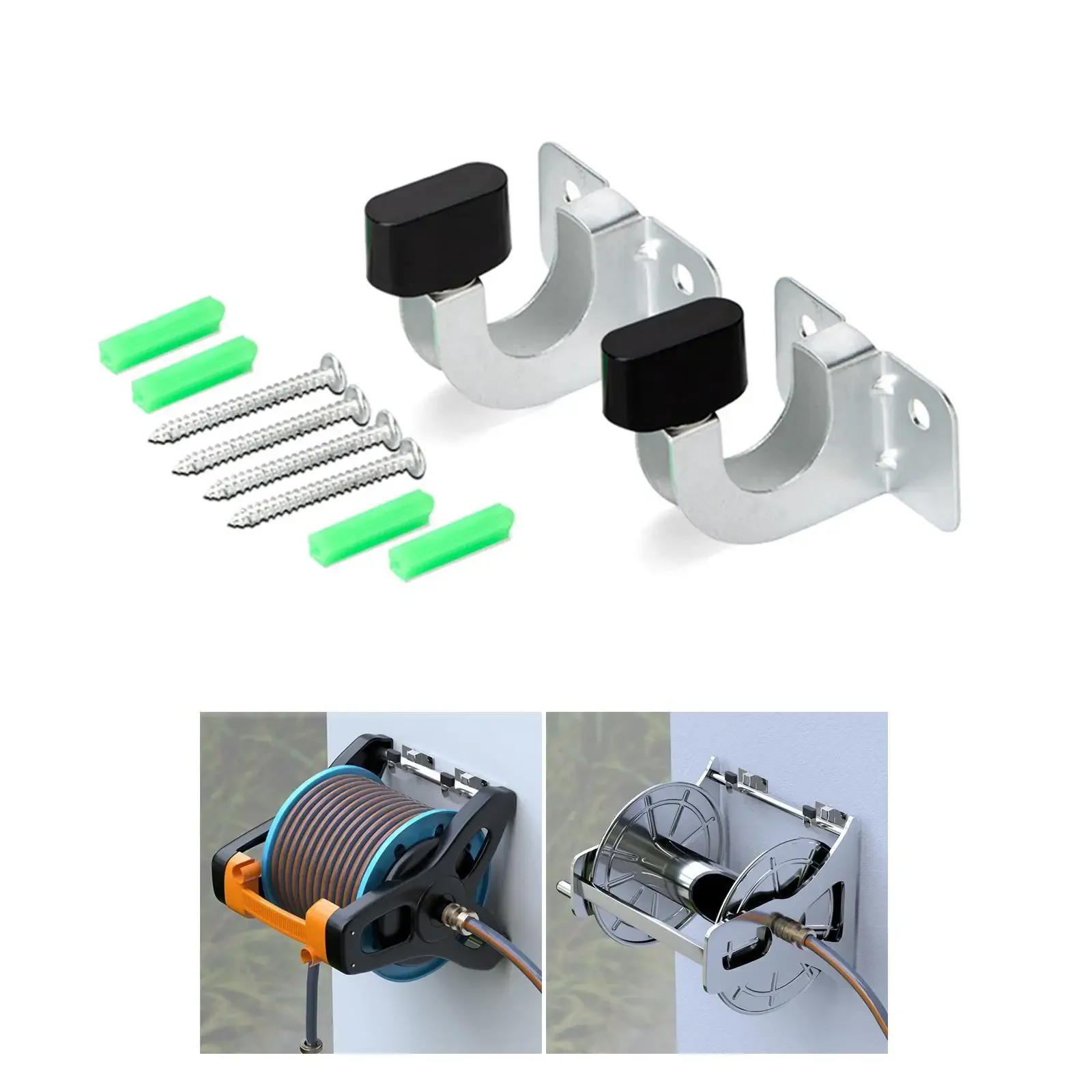 Garden Hose Reel Wall Mounted Hangers Easy to Install with Screws Storage Rack for Garage Household Backyard Outside Yard