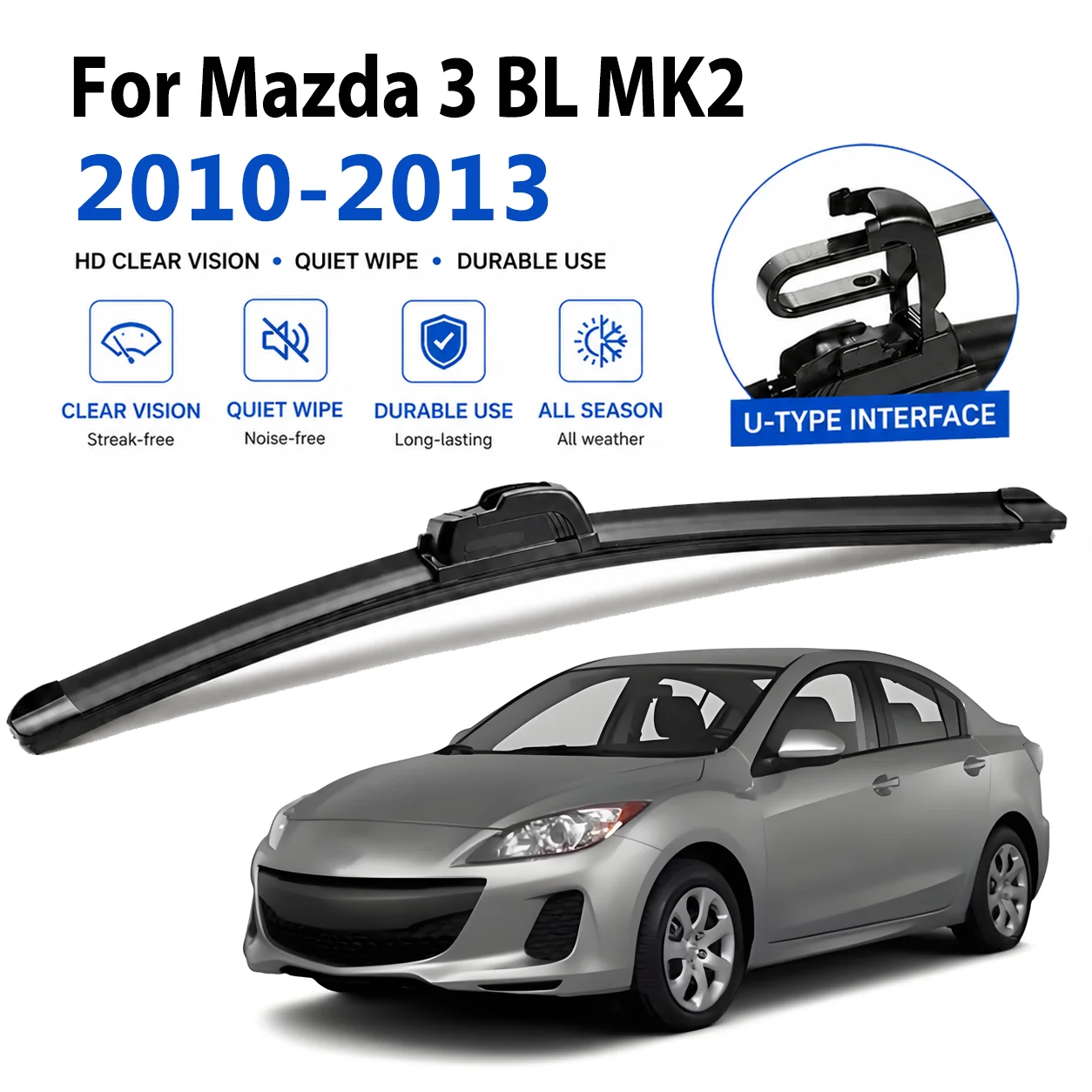 HD Wiper Blades For Mazda 3 BL MK2 2010-2013 Standard All Weather J Hook Long-lasting Quiet Soft Smooth Rubber Windscreen Wipers