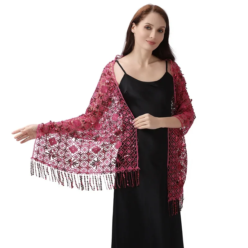 

Elegant Women Sequins Evening Dress Shawl Pure Color Mesh Bridal Bridesmaid Boleros Capes Wedding Shrugs Wraps Lady Party Shawls