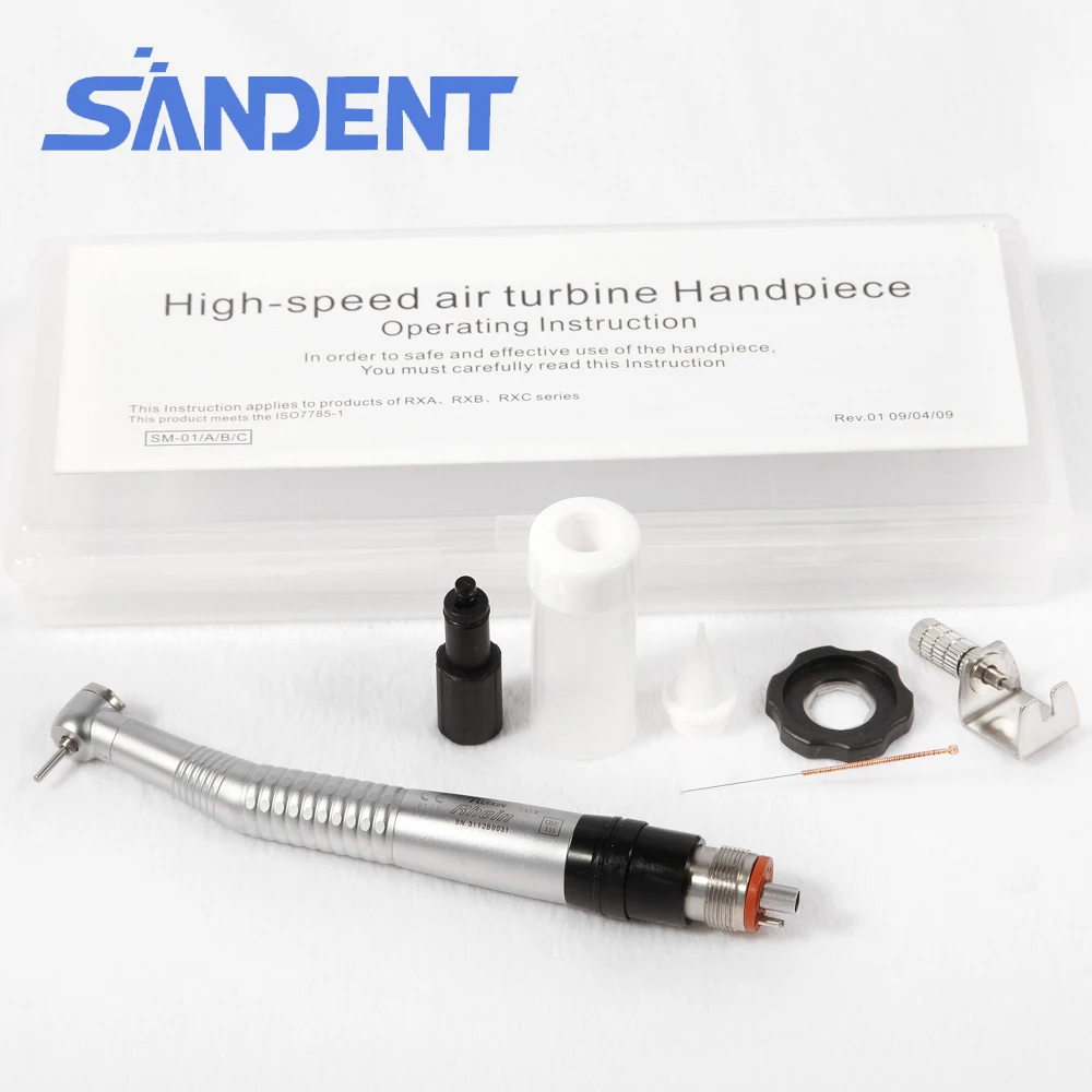 

SANDENT NSK Style Dental High Speed Air Turbine Handpiece Mini Head 4 Hole Push Button MSK4 Both Air & Water Fit Bur 1.6MM