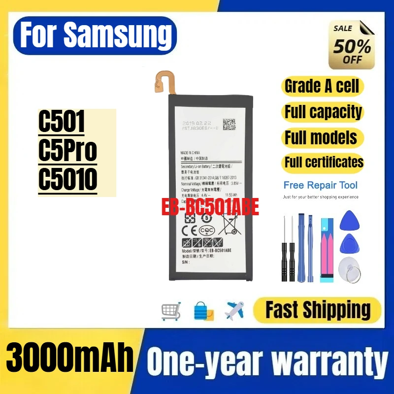 EB-BC501ABE for Samsung C501/C5Pro/C5010 Phone Battery  High Quality High Capacity Replacement Bateria Grade A Cell with Tools