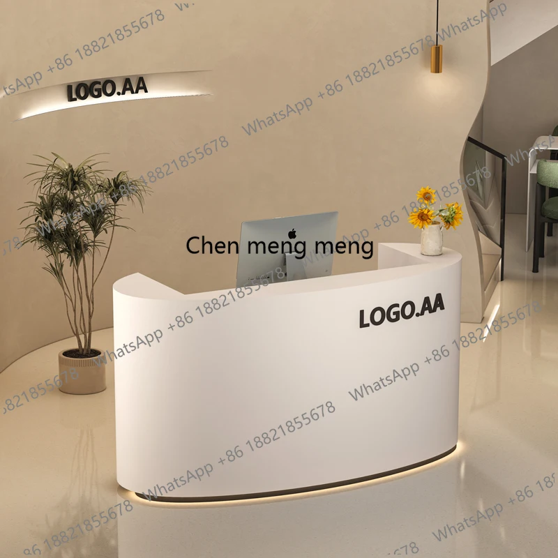 

zKModern Curved Reception Desks Led Lights Luxury Display Bar Reception Desks Beauty Aesthetic Comptoire Accueil