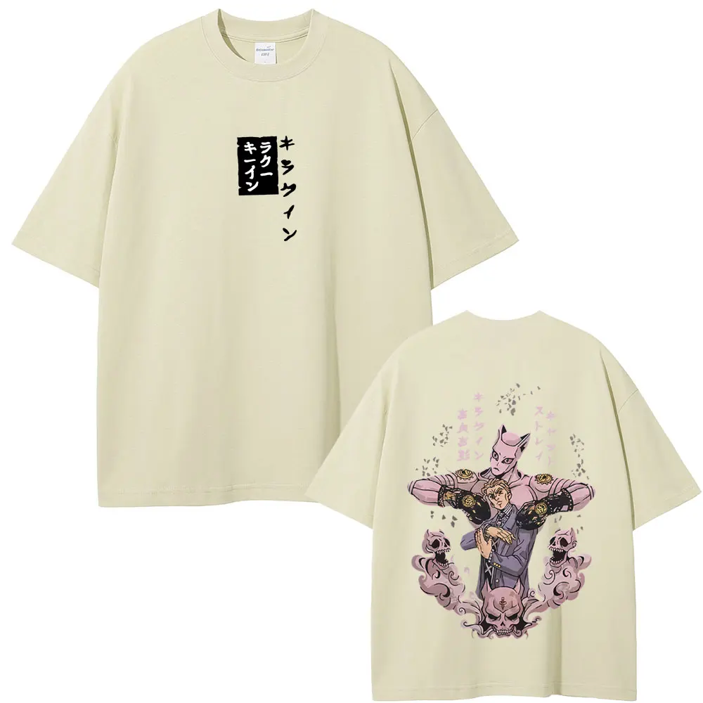 Anime JoJo's Bizarre Adventure Kira Yoshikage Killer Queen Graphic T-shirt Men Women Manga Casual Cotton Vintage Crewneck Tshirt - Image 3