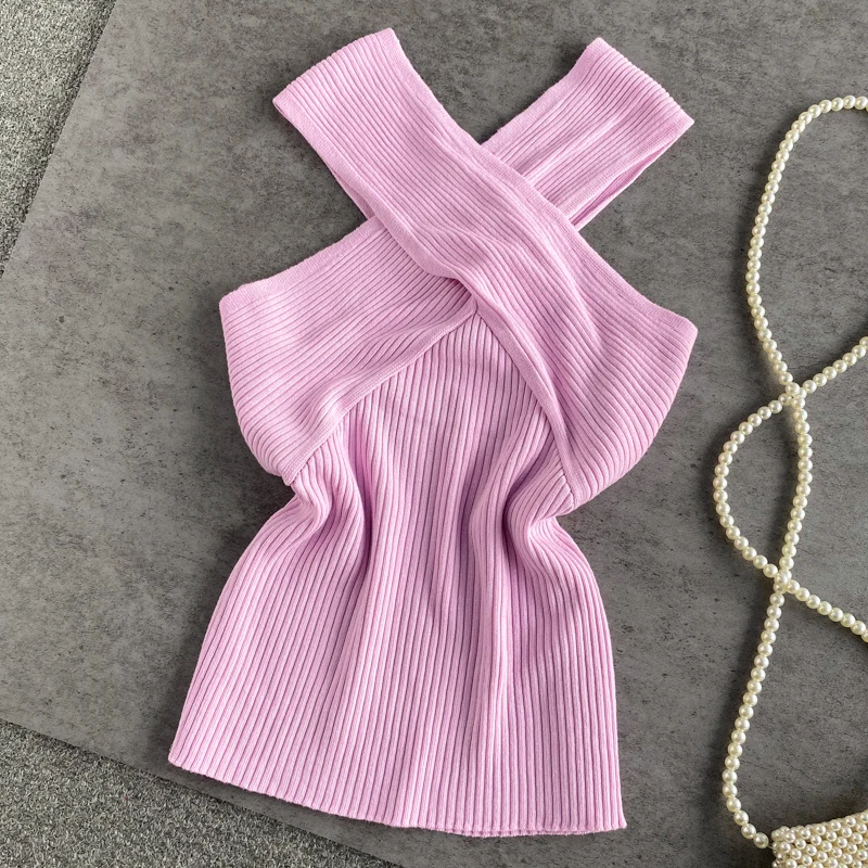 

Sexy Cross Ne Knitted Top Summer New Sle 2025 Slim Fit One oulder ort Svel T-irt Two Wear Upper Body