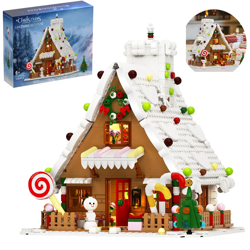 Christmas Gingerbread House Winter Hut Building Blocks Set With light kit 1078 Pcs Toys for New Year Christmas Gifts