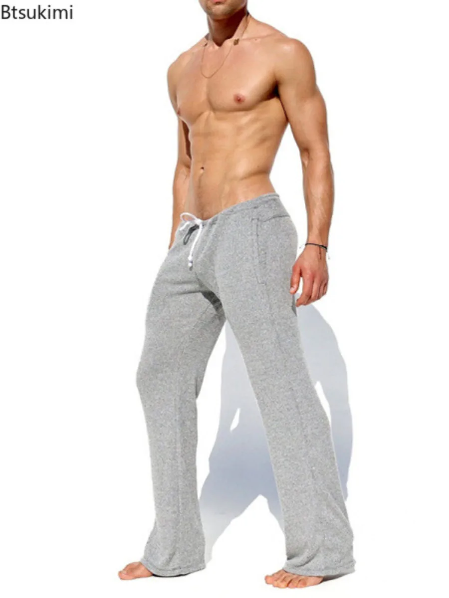 Hot Sales Sweatpants Men's Loose Straight Pants Stretch Soft Breathable Tracksuit Long Pants Simple Home Lounge Yoga Pants Male