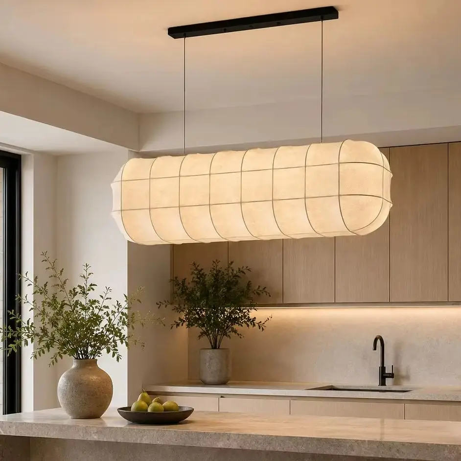 Japanese Rectangular Silk Lantern Pendant Light Nordic Modern Minimalist Study Dining Room Dining Table Pendant Light