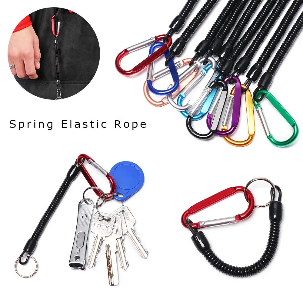 Retractable Tether Security Gear Tool Spring Elastic Rope Portable Fishing Lanyards Anti-lost Phone Keychain Camping Carabiner