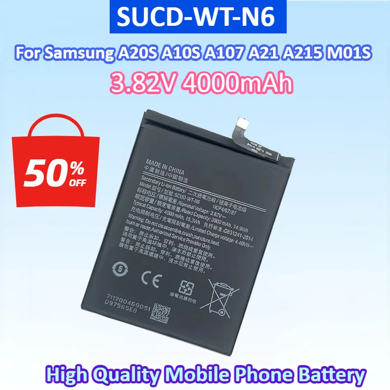 Newest SUCD-WT-N6 3.82V 4000mAh Rechargeable Battery for Samsung A20S A10S A107 A21 A215 M01S High Quality Mobile Phone Battery