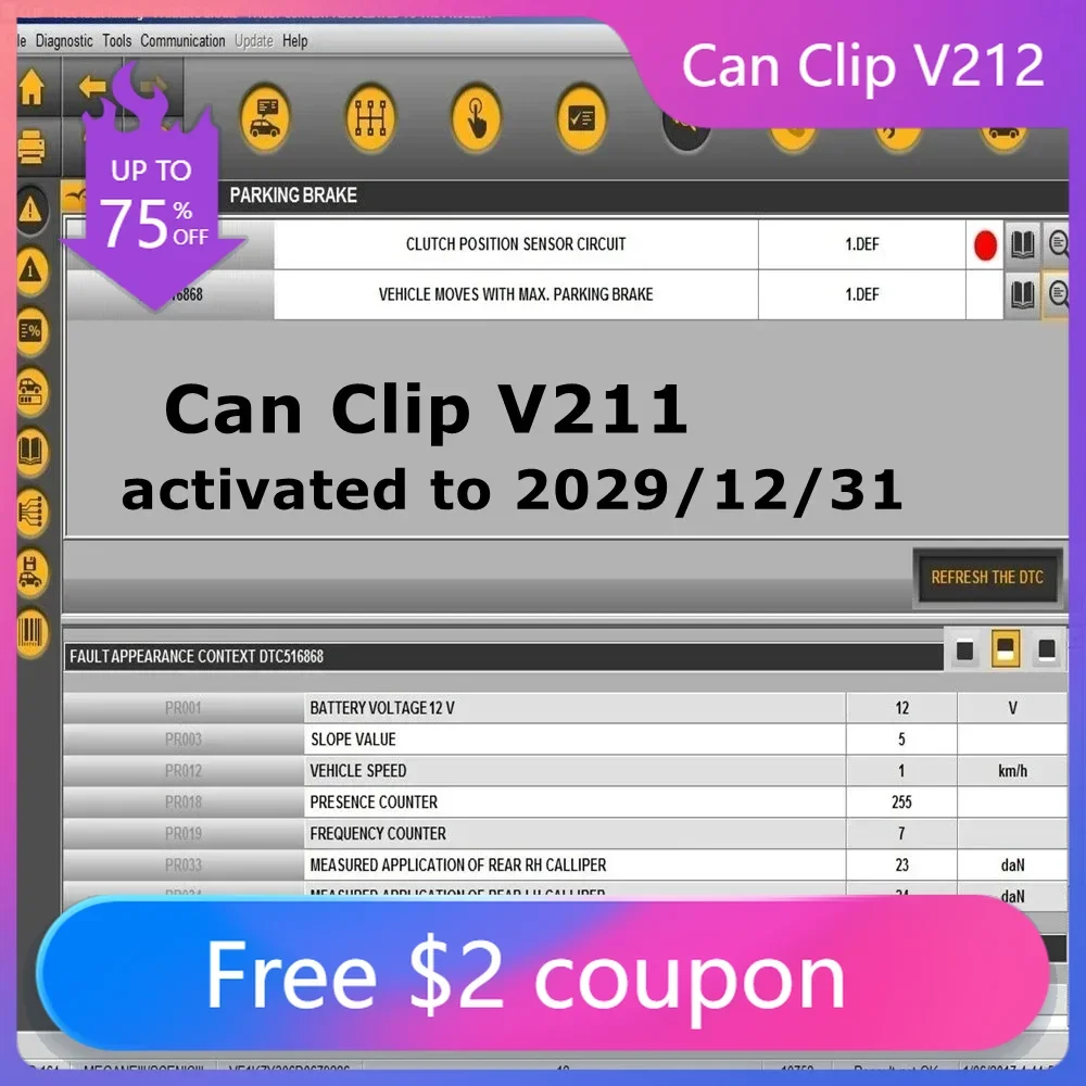 Latest Can Clip V212 for Renault OBD2 Diagnostic Tool Software Can Clip V212+Reprog V191+Pin Extractor V2 Update Data To 2020