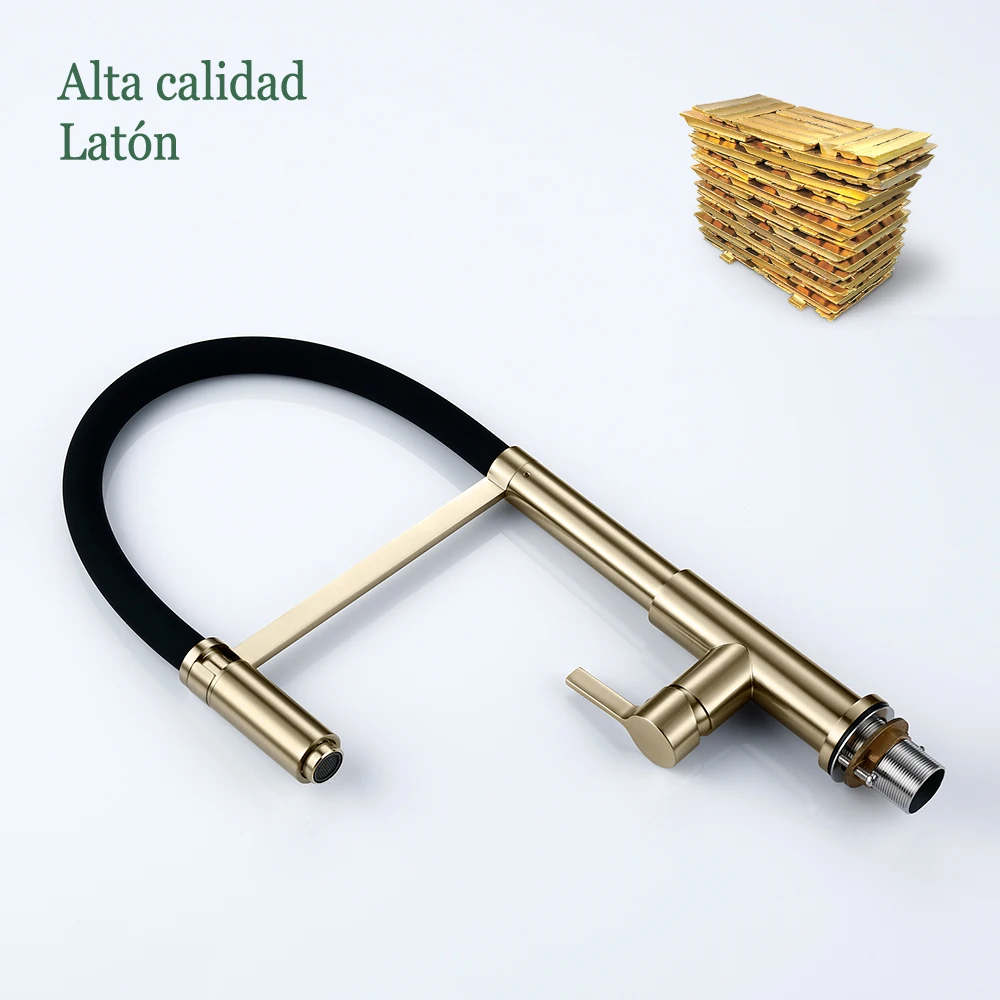 Kitchen Faucet Brushed Gold Sink Faucet Put Out Mixer 360 Degree Hot And Cold Water Tap Solid Brass Tap