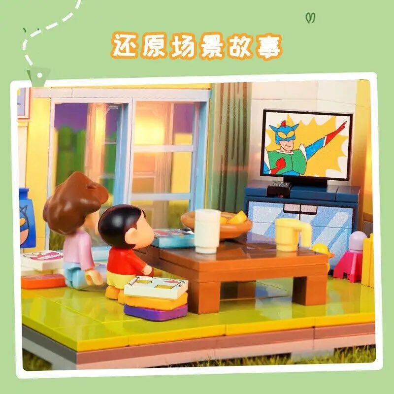 KEEPPLEY Crayon Shinchan Woonkamer Bouwstenen Kleine Deeltjes Model Speelgoed voor Jongens Creatief Cadeau
