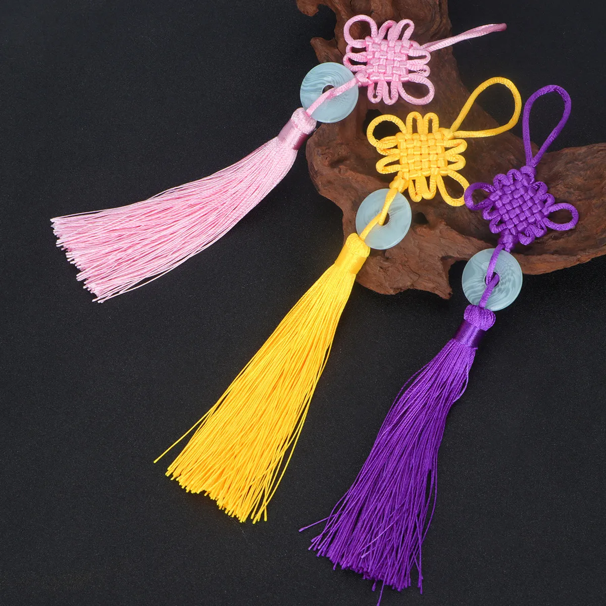 5Pcs Authentic Jade Peace Buckle Pendant with Symbolic Chinese Knot Car Interior Hanging Ornament Vehicle Decor