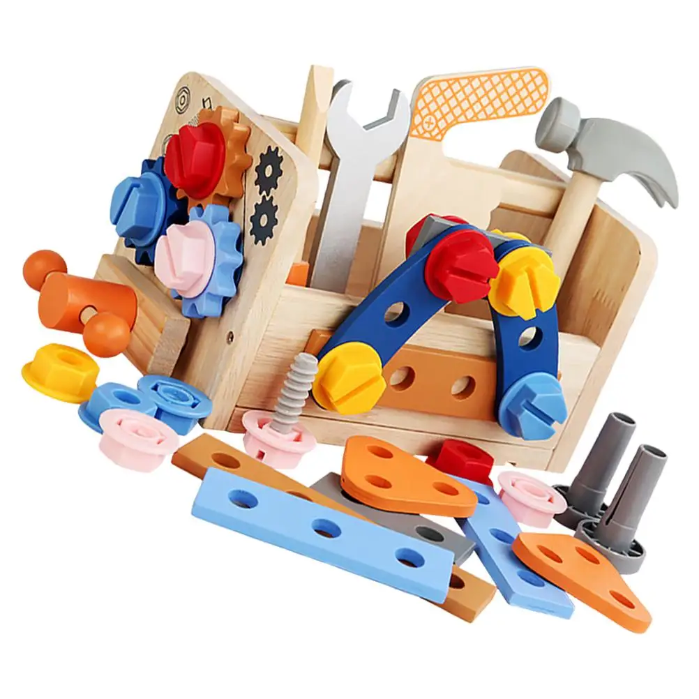 

Wooden Tool Basket for Kids Educational Toy Set Safe Creative Play Toddler Kit Portable Design Multifunctional Tools Included