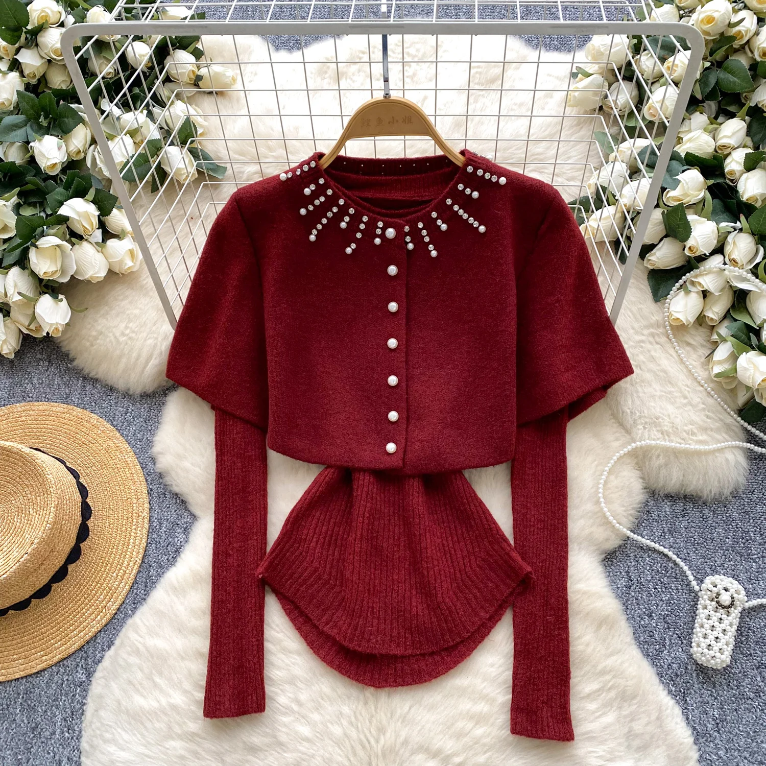 

Винтажная вязаная блузка с круглым вырезом и длинными рукавами, тонкий элегантный корейский модный топ, сексуальная осенняя женская рубашка