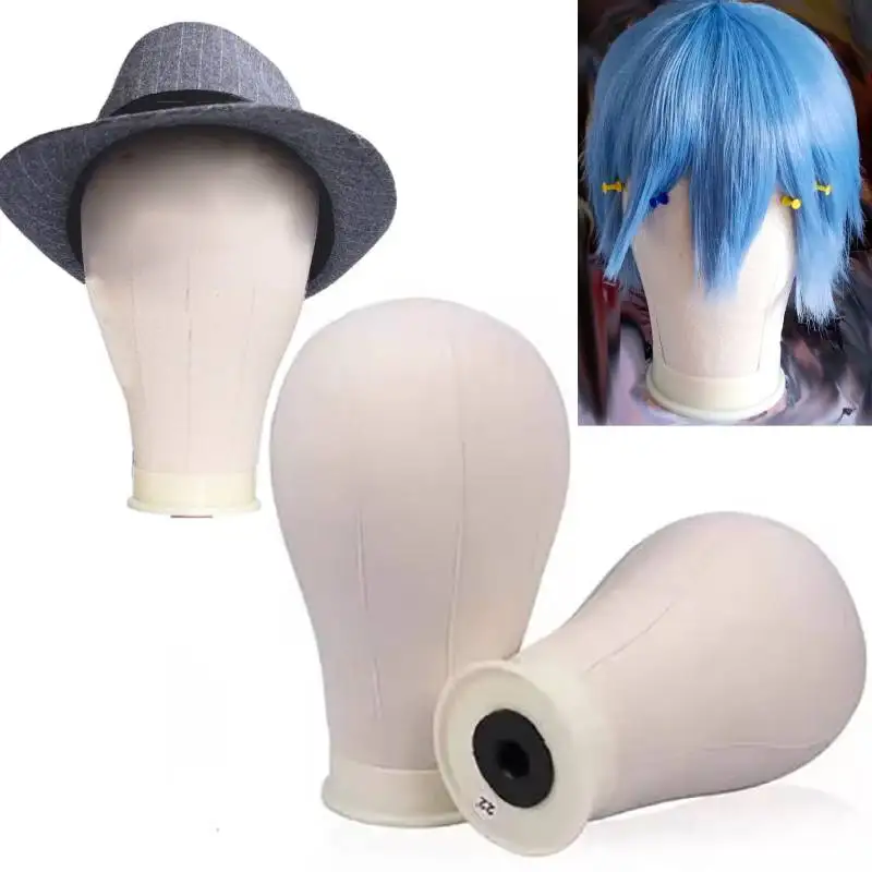 Canvas Block Head Display Styling Manikin Head Wig Stand Training Mannequin Model with Mini Wig Stand Adjustable Tripod