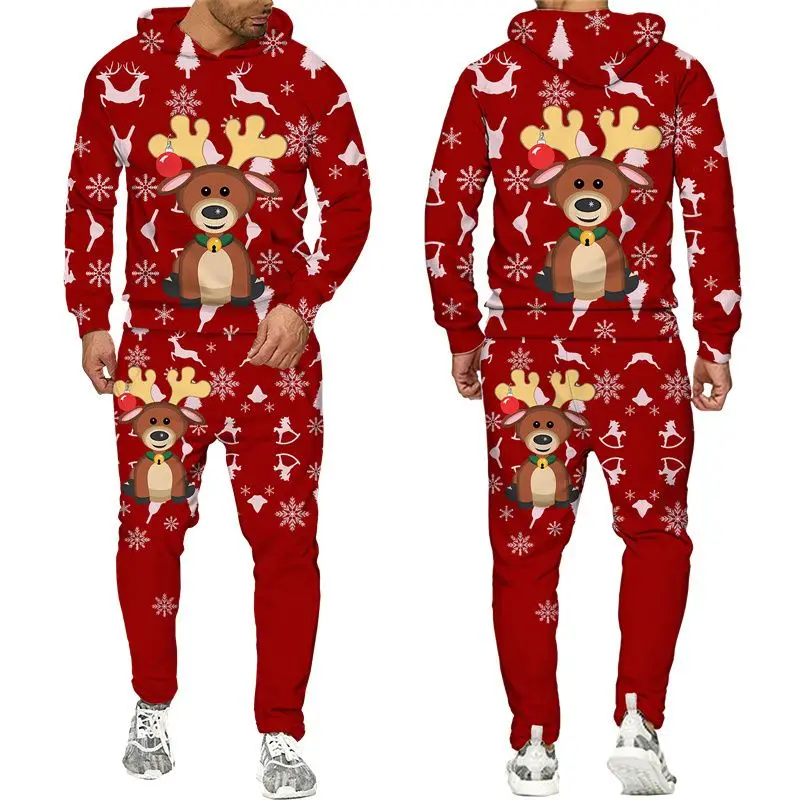 Christmas Men\'s Hoodie/Pants/Suits 3D Cartoon Santa Claus Print Adult Sweatshirts Joggers Sets Xmas Men/Women Tracksuit Outfits